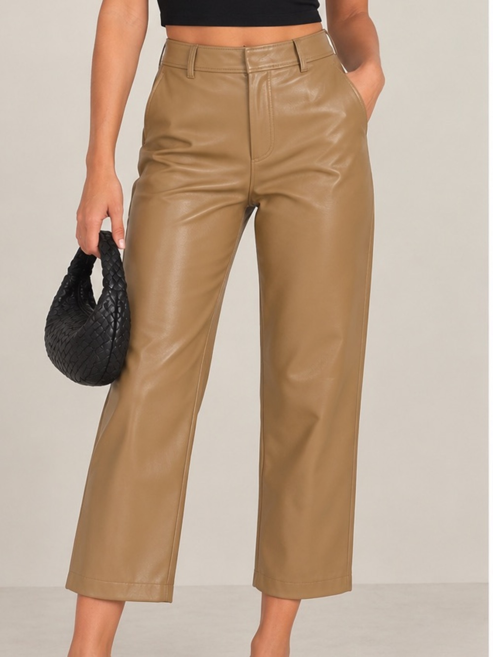 Aritzia - barbton High-Rise Vegan Leather Cropped Pants in Camel